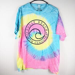 Colortone Tie Dye Folly Beach South Carolina T Shirt Mens XL Cotton Surf Tee